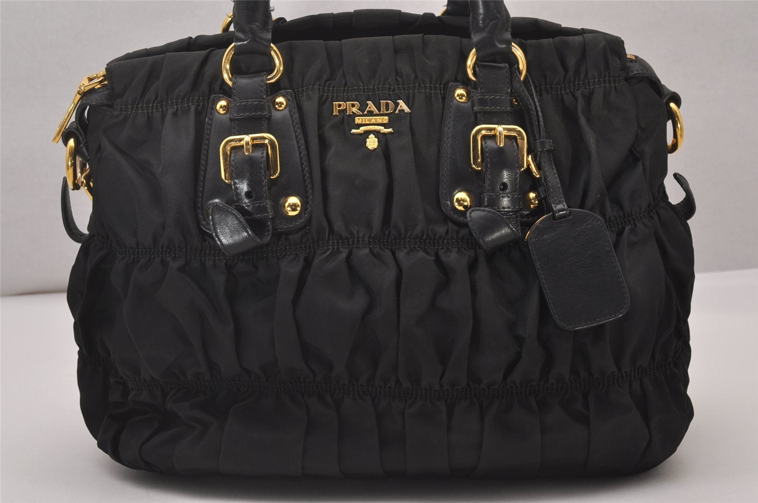 Authentic PRADA Tessuto Gaufre Nylon Leather 2Way Shoulder Hand Bag Black 5544I