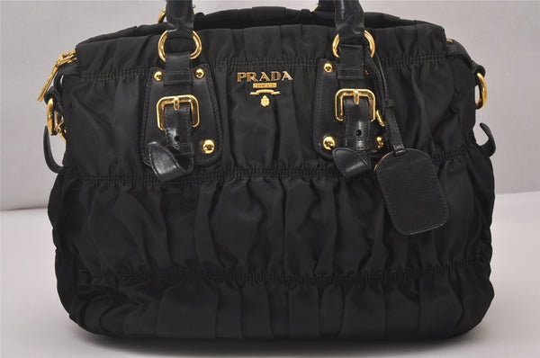 Authentic PRADA Tessuto Gaufre Nylon Leather 2Way Shoulder Hand Bag Black 5544I