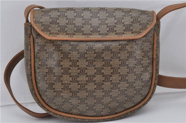 Authentic CELINE Macadam Blason Shoulder Cross Body Bag PVC Leather Brown 5551E