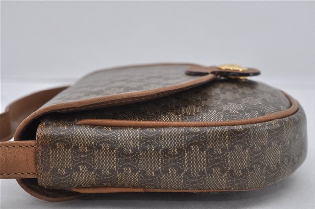 Authentic CELINE Macadam Blason Shoulder Cross Body Bag PVC Leather Brown 5551E