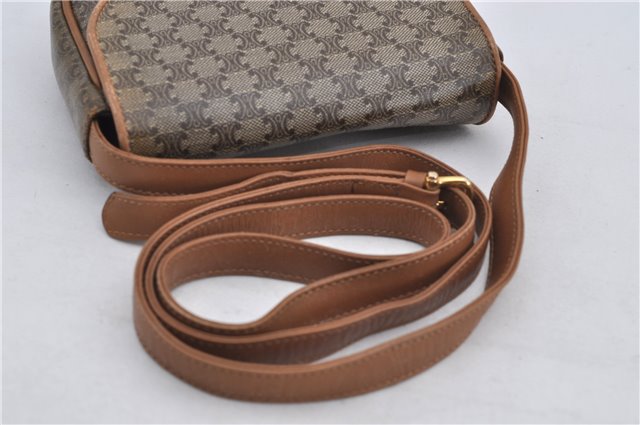 Authentic CELINE Macadam Blason Shoulder Cross Body Bag PVC Leather Brown 5551E