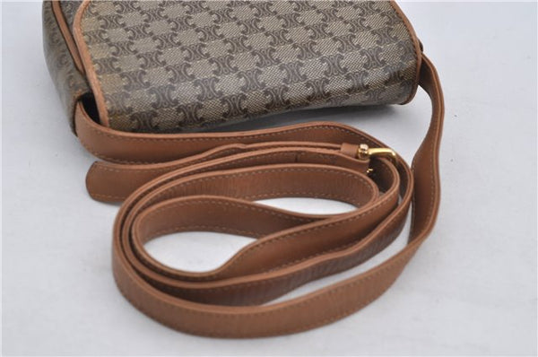 Authentic CELINE Macadam Blason Shoulder Cross Body Bag PVC Leather Brown 5551E