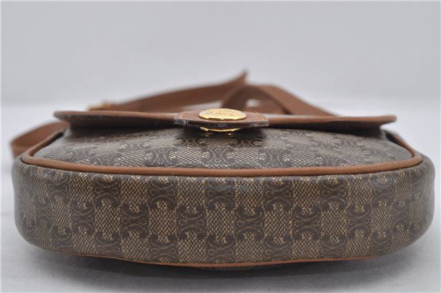 Authentic CELINE Macadam Blason Shoulder Cross Body Bag PVC Leather Brown 5551E