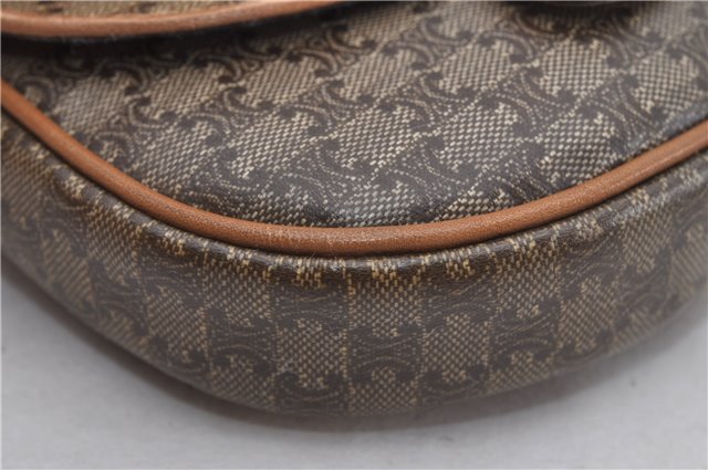 Authentic CELINE Macadam Blason Shoulder Cross Body Bag PVC Leather Brown 5551E