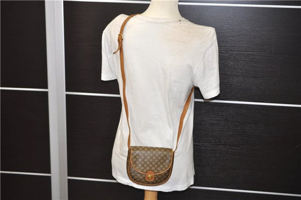 Authentic CELINE Macadam Blason Shoulder Cross Body Bag PVC Leather Brown 5551E