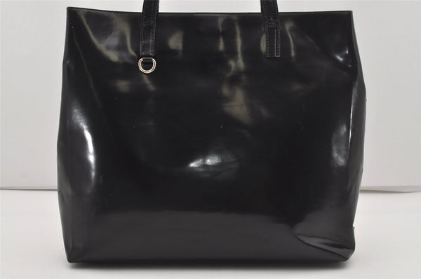 Authentic PRADA Vintage Enamel Shoulder Tote Bag Black 5553I