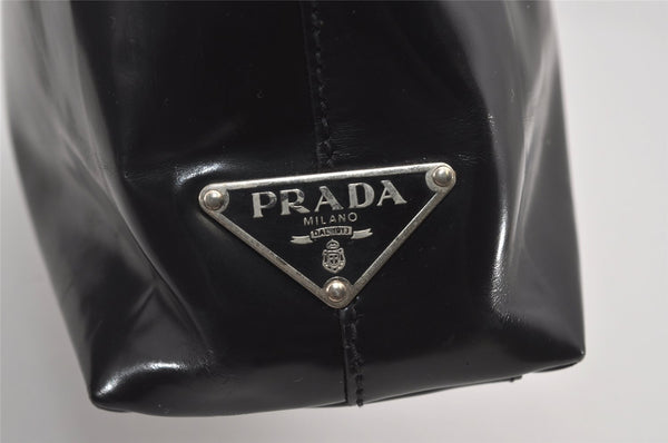 Authentic PRADA Vintage Enamel Shoulder Tote Bag Black 5553I