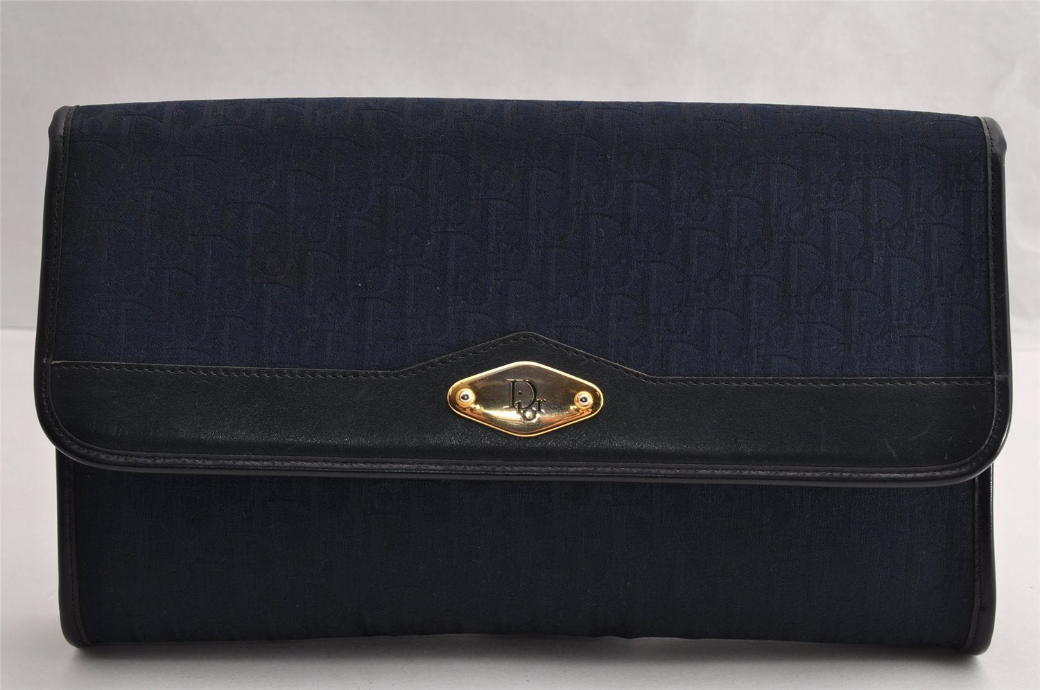 Authentic Christian Dior Trotter Chain Shoulder Bag Canvas Leather Navy CD 5555I