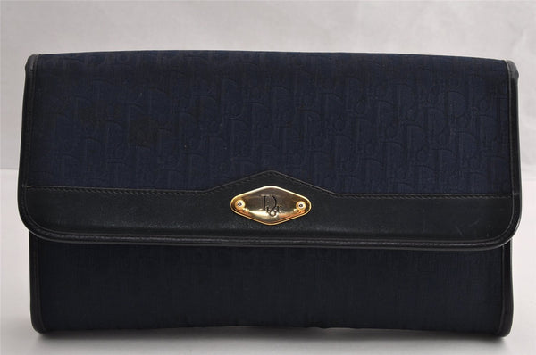 Authentic Christian Dior Trotter Chain Shoulder Bag Canvas Leather Navy CD 5555I