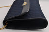 Authentic Christian Dior Trotter Chain Shoulder Bag Canvas Leather Navy CD 5555I