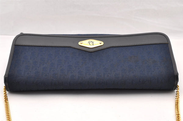 Authentic Christian Dior Trotter Chain Shoulder Bag Canvas Leather Navy CD 5555I