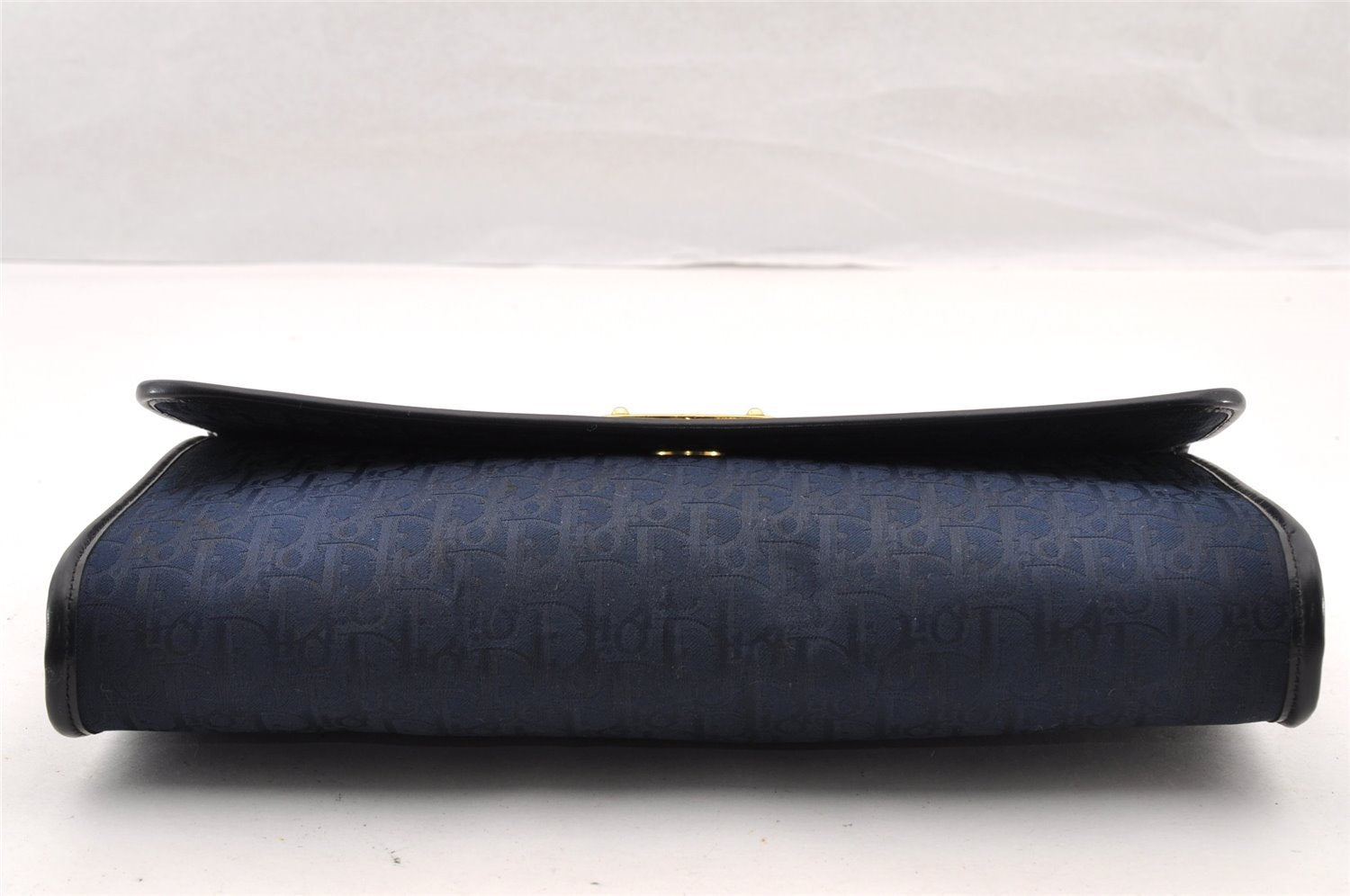 Authentic Christian Dior Trotter Chain Shoulder Bag Canvas Leather Navy CD 5555I