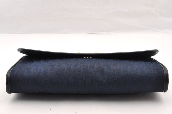 Authentic Christian Dior Trotter Chain Shoulder Bag Canvas Leather Navy CD 5555I