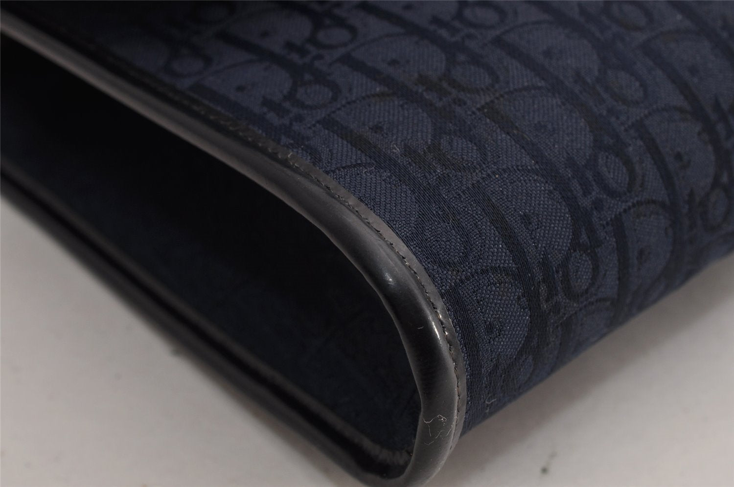 Authentic Christian Dior Trotter Chain Shoulder Bag Canvas Leather Navy CD 5555I