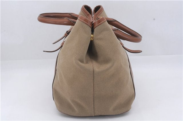 Authentic PRADA Logo Jacquard Canvas Leather 2Way Shoulder Hand Bag Brown 5558D
