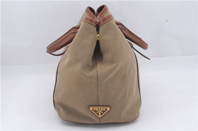 Authentic PRADA Logo Jacquard Canvas Leather 2Way Shoulder Hand Bag Brown 5558D