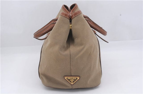 Authentic PRADA Logo Jacquard Canvas Leather 2Way Shoulder Hand Bag Brown 5558D