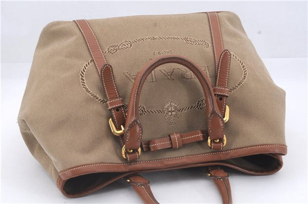 Authentic PRADA Logo Jacquard Canvas Leather 2Way Shoulder Hand Bag Brown 5558D