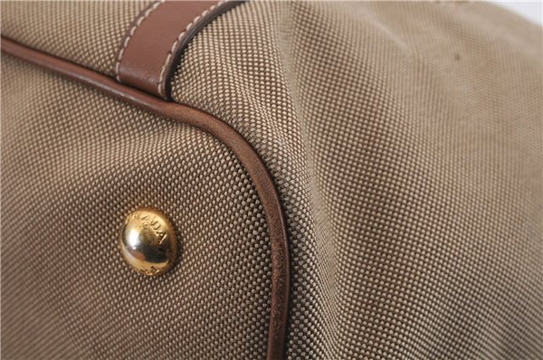 Authentic PRADA Logo Jacquard Canvas Leather 2Way Shoulder Hand Bag Brown 5558D