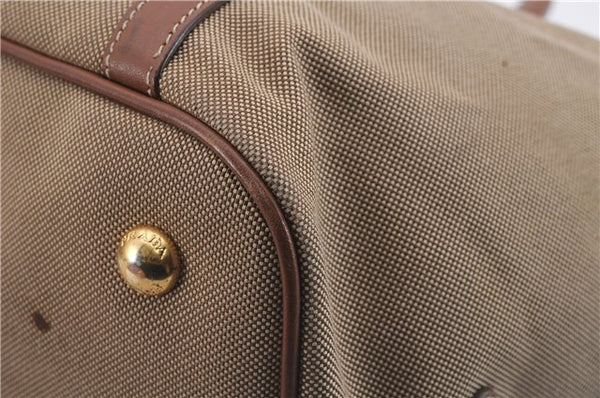 Authentic PRADA Logo Jacquard Canvas Leather 2Way Shoulder Hand Bag Brown 5558D