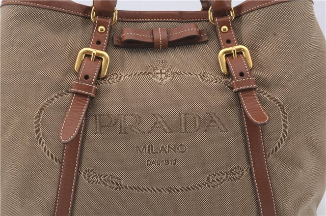 Authentic PRADA Logo Jacquard Canvas Leather 2Way Shoulder Hand Bag Brown 5558D