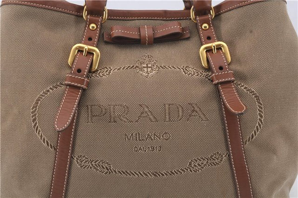 Authentic PRADA Logo Jacquard Canvas Leather 2Way Shoulder Hand Bag Brown 5558D