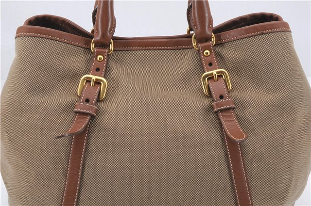 Authentic PRADA Logo Jacquard Canvas Leather 2Way Shoulder Hand Bag Brown 5558D