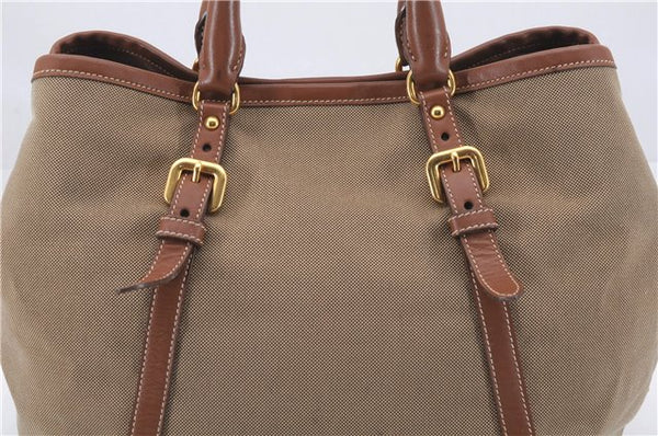 Authentic PRADA Logo Jacquard Canvas Leather 2Way Shoulder Hand Bag Brown 5558D