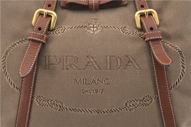 Authentic PRADA Logo Jacquard Canvas Leather 2Way Shoulder Hand Bag Brown 5558D