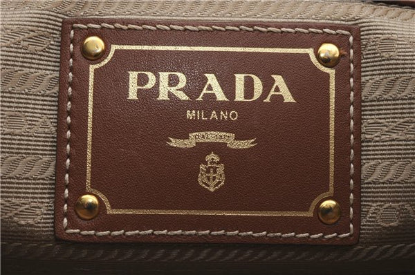 Authentic PRADA Logo Jacquard Canvas Leather 2Way Shoulder Hand Bag Brown 5558D