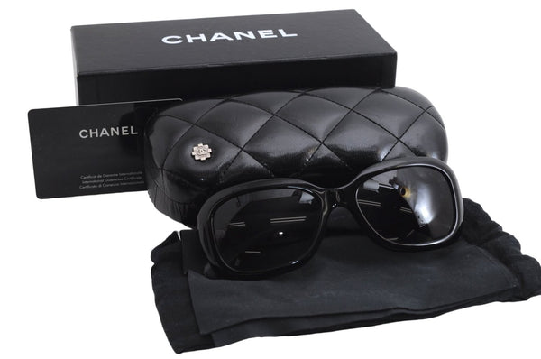 Authentic CHANEL Sunglasses Tweed CoCo Mark Plastic 5240-A Black Box 5559E