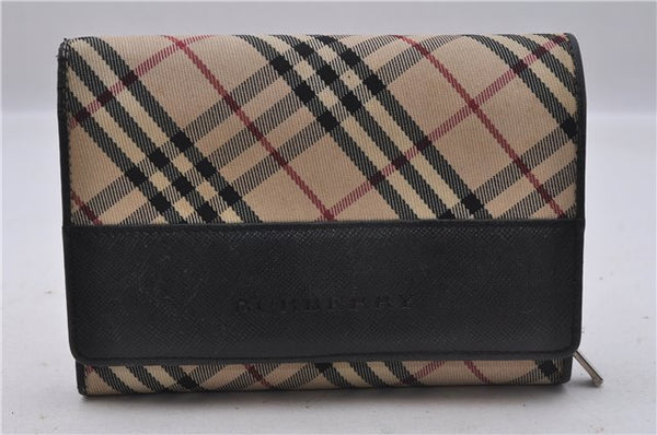 Authentic BURBERRY Nova Check Bifold Wallet Purse Nylon Leather Beige Box 5561E