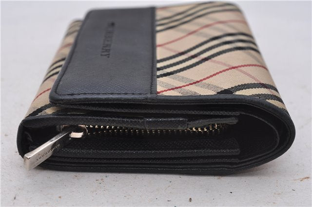 Authentic BURBERRY Nova Check Bifold Wallet Purse Nylon Leather Beige Box 5561E