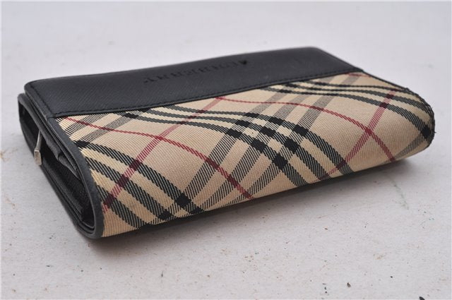 Authentic BURBERRY Nova Check Bifold Wallet Purse Nylon Leather Beige Box 5561E