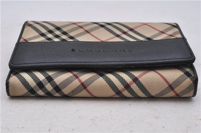 Authentic BURBERRY Nova Check Bifold Wallet Purse Nylon Leather Beige Box 5561E