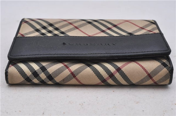 Authentic BURBERRY Nova Check Bifold Wallet Purse Nylon Leather Beige Box 5561E