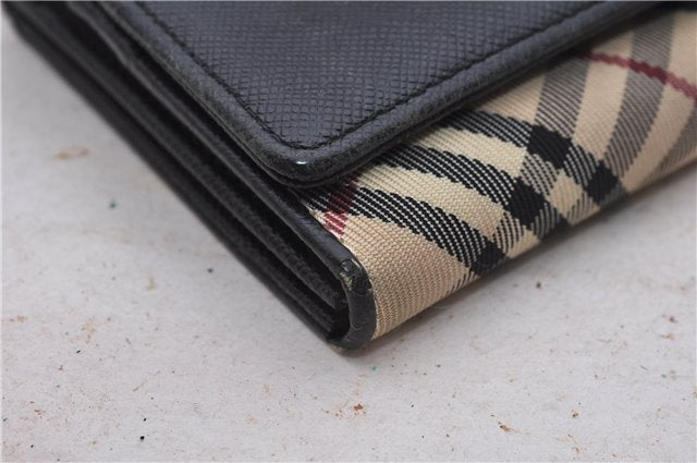 Authentic BURBERRY Nova Check Bifold Wallet Purse Nylon Leather Beige Box 5561E