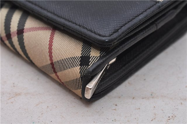 Authentic BURBERRY Nova Check Bifold Wallet Purse Nylon Leather Beige Box 5561E
