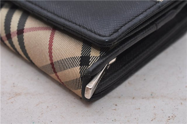 Authentic BURBERRY Nova Check Bifold Wallet Purse Nylon Leather Beige Box 5561E