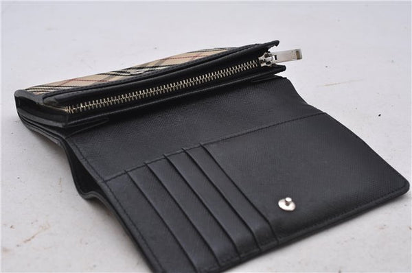 Authentic BURBERRY Nova Check Bifold Wallet Purse Nylon Leather Beige Box 5561E