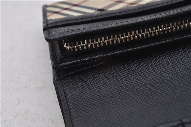 Authentic BURBERRY Nova Check Bifold Wallet Purse Nylon Leather Beige Box 5561E