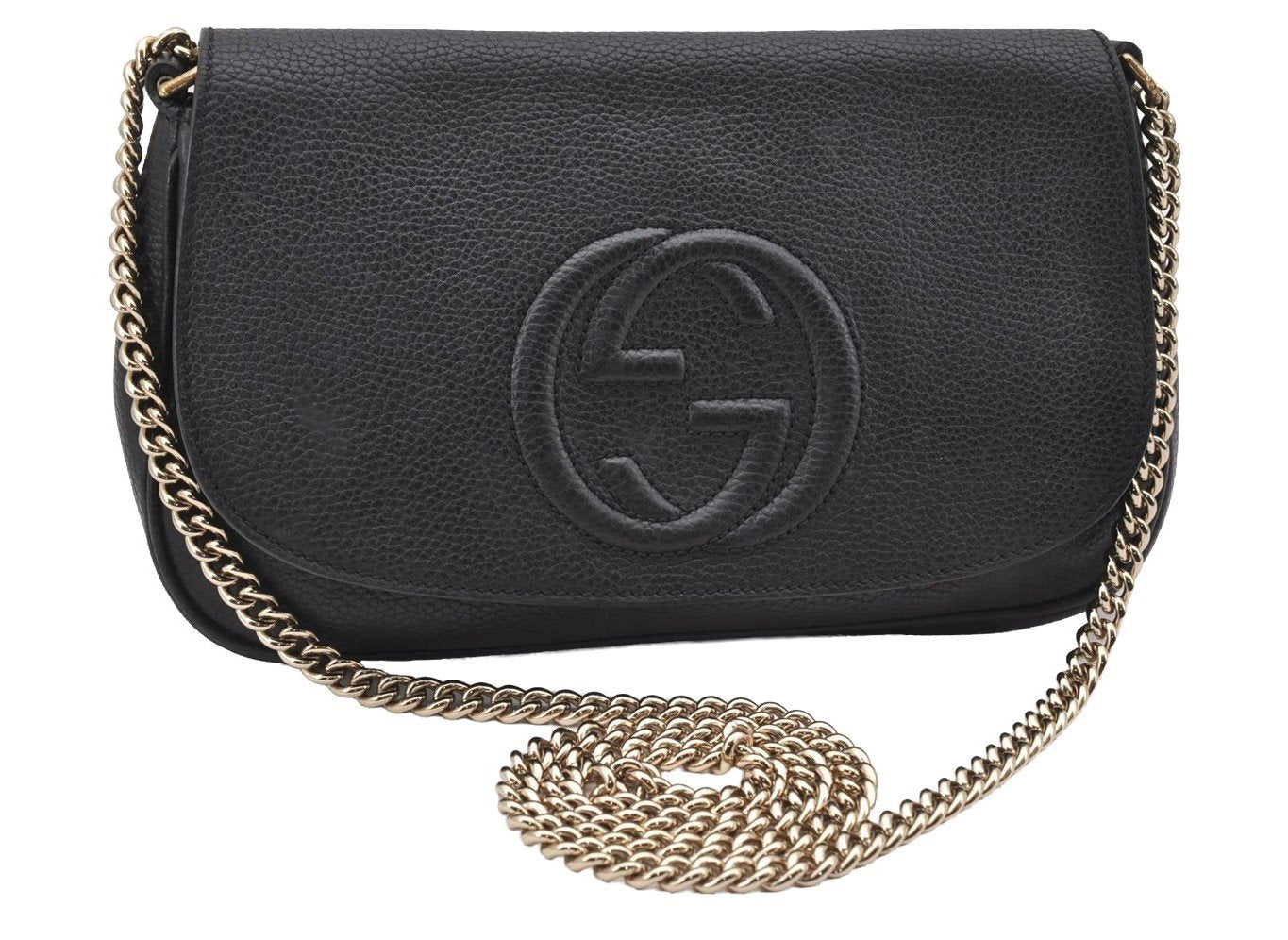Authentic GUCCI SOHO Chain Shoulder Cross Body Bag Leather 536224 Black 5561I