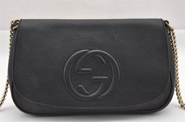 Authentic GUCCI SOHO Chain Shoulder Cross Body Bag Leather 536224 Black 5561I