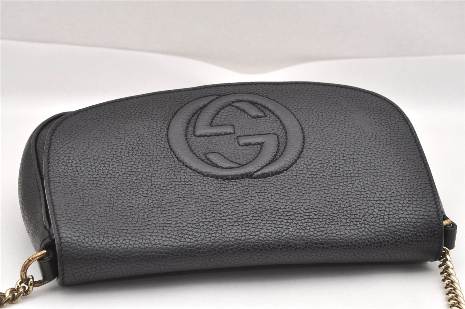 Authentic GUCCI SOHO Chain Shoulder Cross Body Bag Leather 536224 Black 5561I