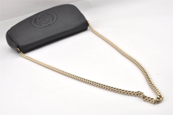 Authentic GUCCI SOHO Chain Shoulder Cross Body Bag Leather 536224 Black 5561I