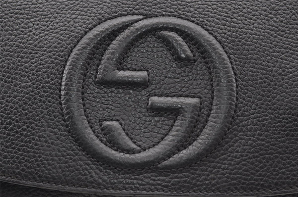 Authentic GUCCI SOHO Chain Shoulder Cross Body Bag Leather 536224 Black 5561I
