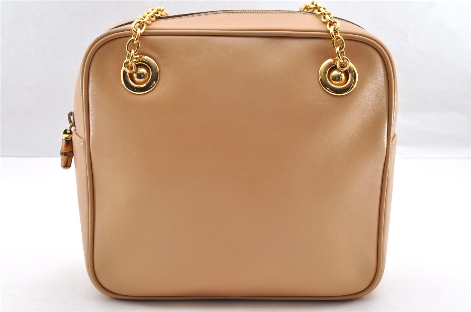 Authentic GUCCI Bamboo Chain Shoulder Cross Body Bag Leather Beige Junk 5562I