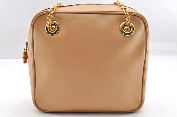 Authentic GUCCI Bamboo Chain Shoulder Cross Body Bag Leather Beige Junk 5562I
