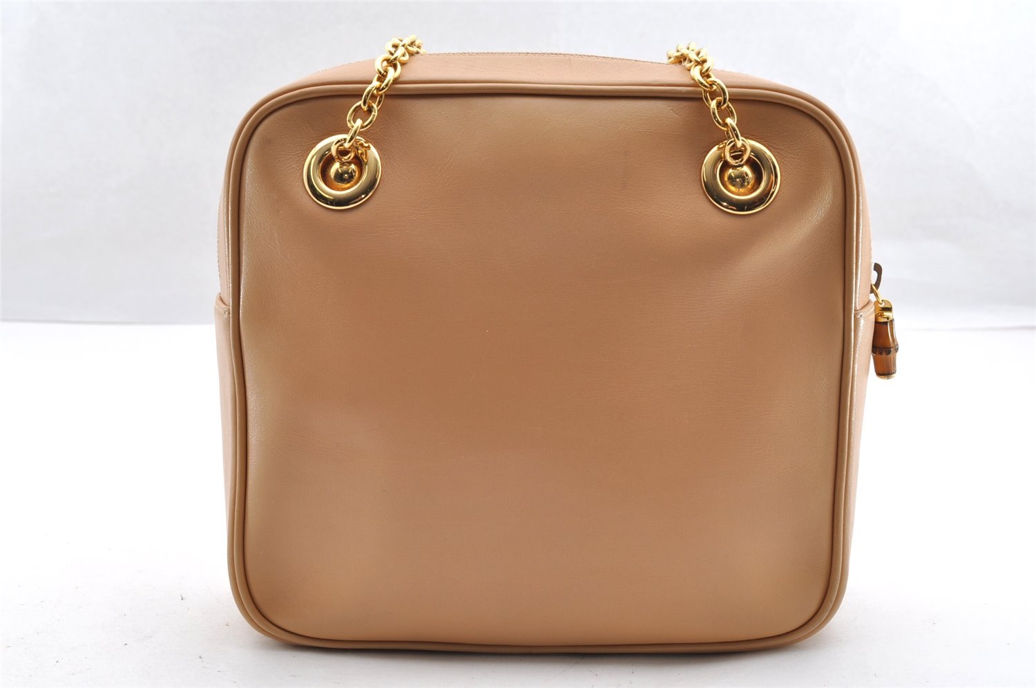Authentic GUCCI Bamboo Chain Shoulder Cross Body Bag Leather Beige Junk 5562I