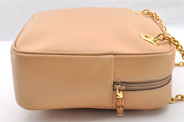 Authentic GUCCI Bamboo Chain Shoulder Cross Body Bag Leather Beige Junk 5562I